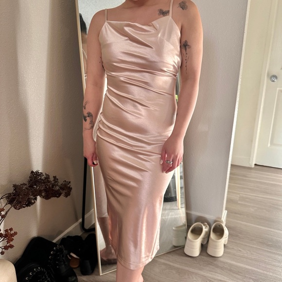 Satin Cowl Neck Midi Cocktail Dress - Picture 1 of 2